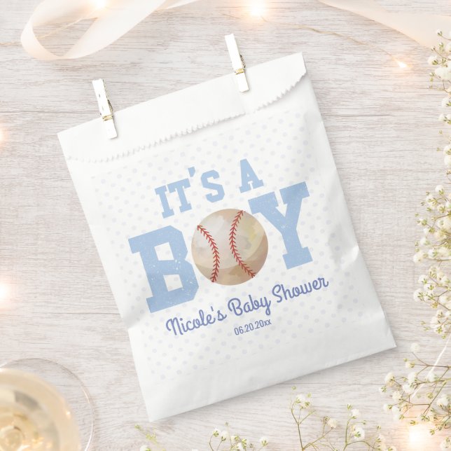 It's A Boy! Blue Baseball Baby Shower Favor Bag (Clipped)