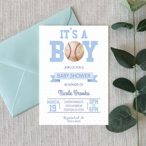 Its A Boy Blue Baseball Baby Shower Invitation