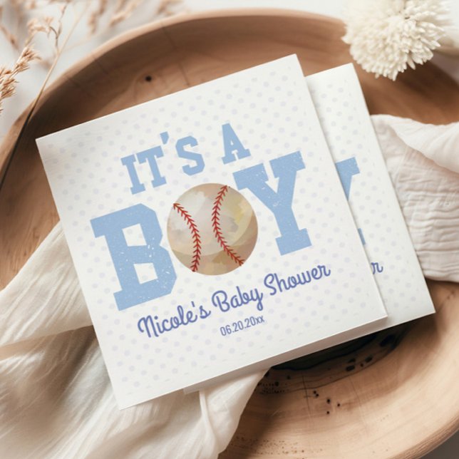It's A Boy! Blue Baseball Baby Shower Napkins (Creator Uploaded)