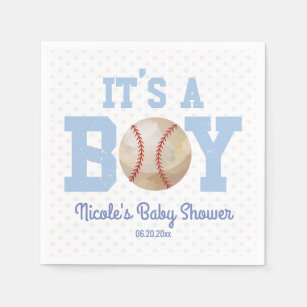 It's A Boy! Blue Baseball Baby Shower Napkins