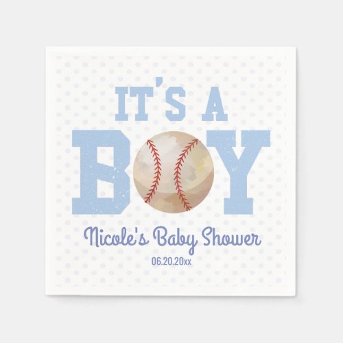 Its A Boy Blue Baseball Baby Shower Napkins
