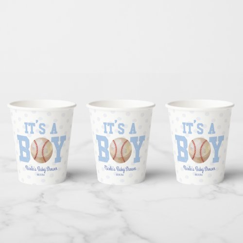 Its A Boy Blue Baseball Baby Shower Paper Cups