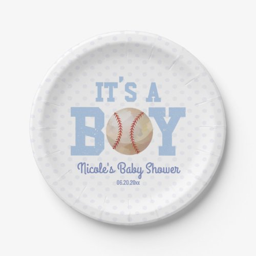Its A Boy Blue Baseball Baby Shower Paper Plates