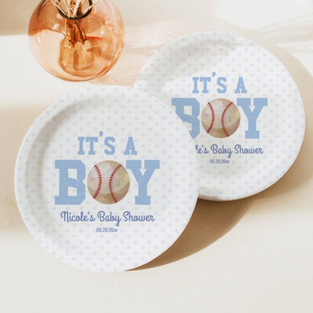It's A Boy! Blue Baseball Baby Shower Paper Plates (Creator Uploaded)