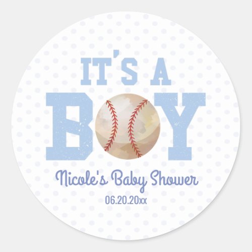 Its A Boy Blue Baseball Baby Shower Party Favor Classic Round Sticker