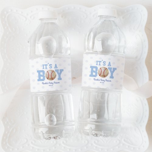 Its A Boy Blue Baseball Baby Shower Water Bottle Label