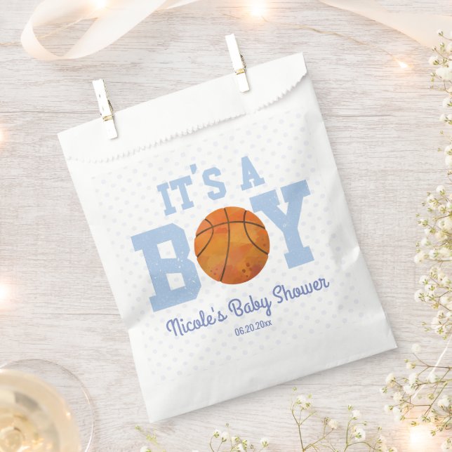 It's A Boy! Blue Basketball Baby Shower Favor Bag (Clipped)