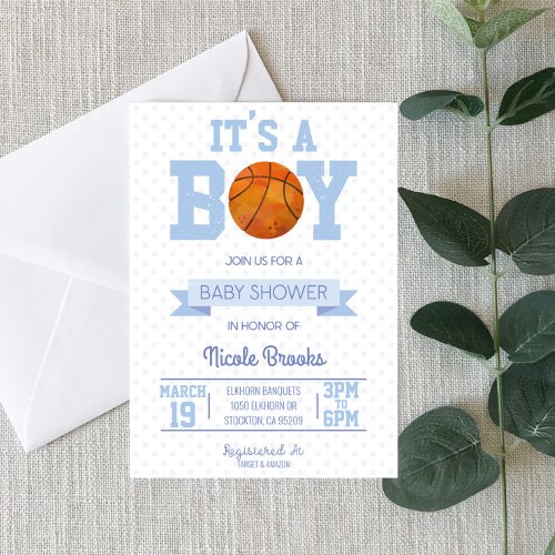 Its A Boy Blue Basketball Baby Shower Invitation