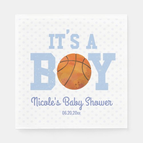 Its A Boy Blue Basketball Baby Shower Napkins