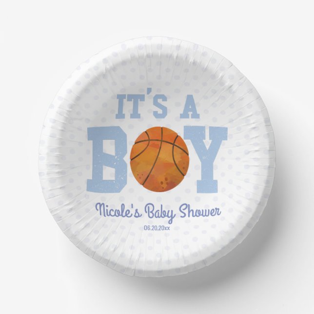 It's A Boy! Blue Basketball Baby Shower Paper Bowls (Front)