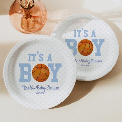 Its A Boy Blue Basketball Baby Shower Paper Plates