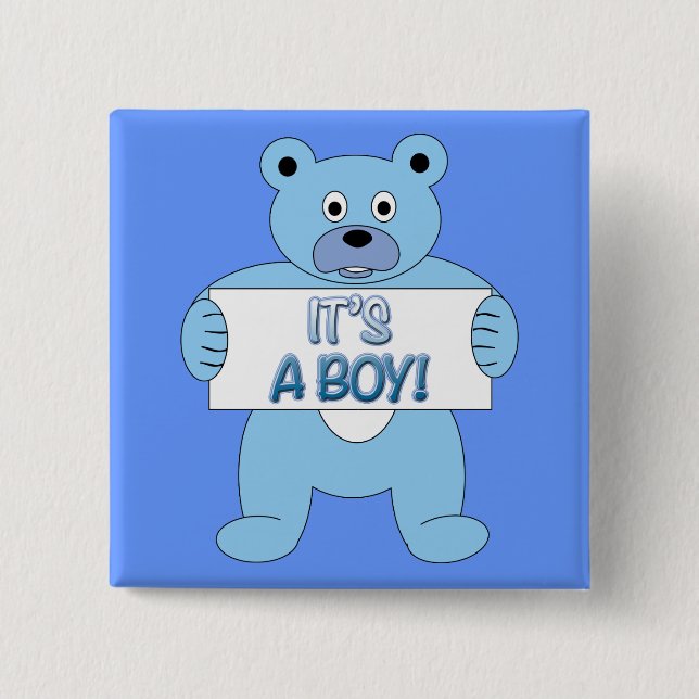 It's A Boy Blue Bear Button (Front)