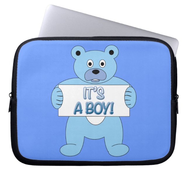 It's A Boy Blue Bear Laptop Sleeve (Front)