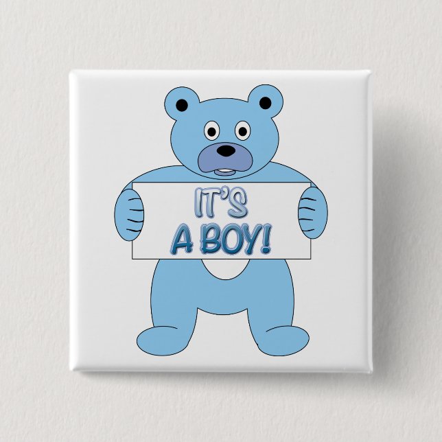 It's A Boy Blue Bear Pinback Button (Front)