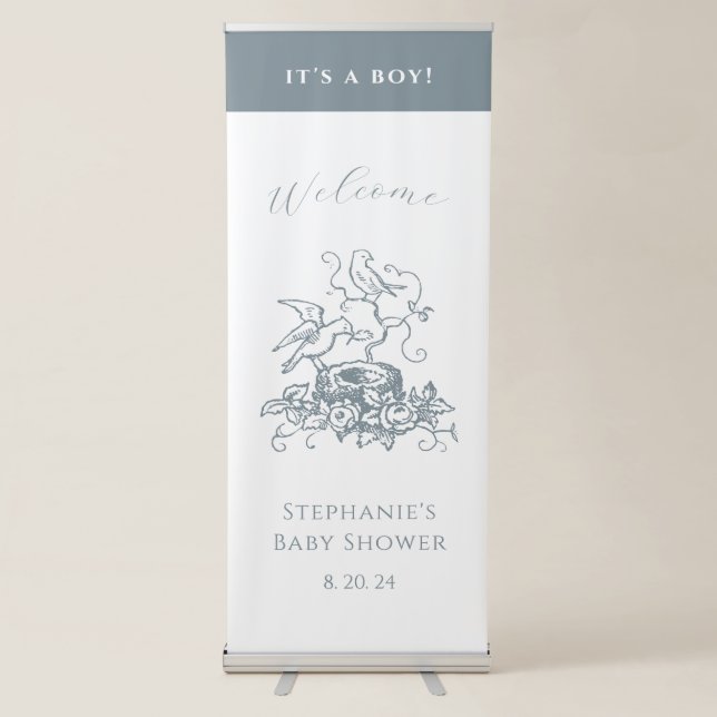 It's a Boy Blue Bird Nest  Retractable Banner (Front)