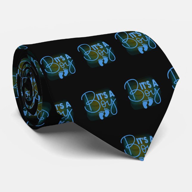 Its a Boy Blue Black Baby Footprints   Neck Tie (Rolled)