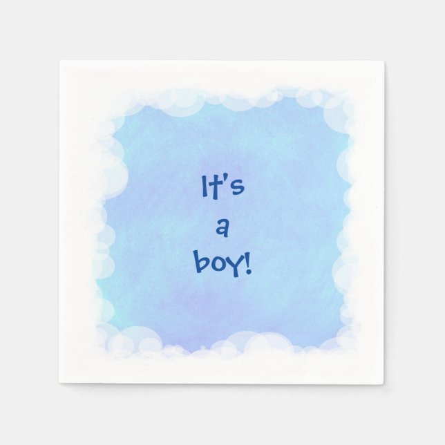 Its a boy blue blends white bubbles clouds napkins (Front)