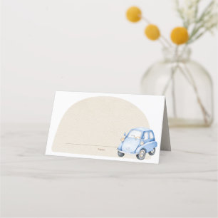 It's A Boy Blue Boho Baby Shower Car Toy Place Card