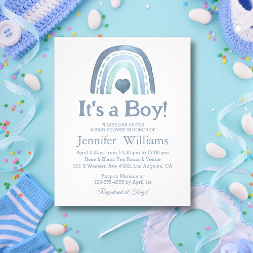 its a boy blue boho baby shower invitation flyer