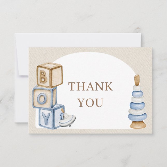 It's A Boy Blue Boho Blocks And Toys Arch Thank You Card (Front)