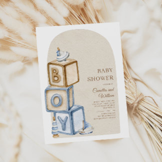 It's A Boy Blue Boho Blocks And Toys Baby Shower Invitation