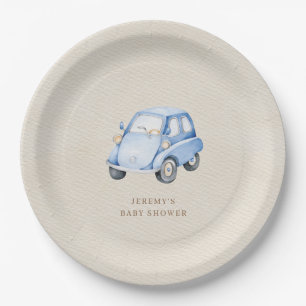 It's A Boy Blue Boho Watercolor Retro Car Paper Plates
