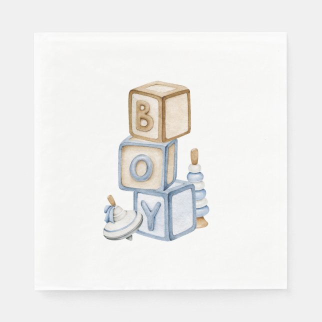  It's A Boy Blue Boho Wooden Blocks And Toys Napkins (Front)