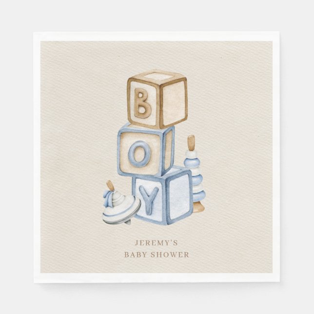  It's A Boy Blue Boho Wooden Blocks And Toys Napkins (Front)