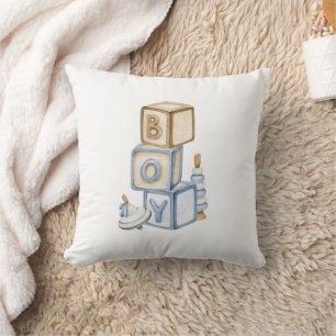 It's A Boy Blue Boho Wooden Blocks And Toys Throw Pillow