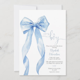 Its A Boy Blue Bow Baby Shower All In One Invitation