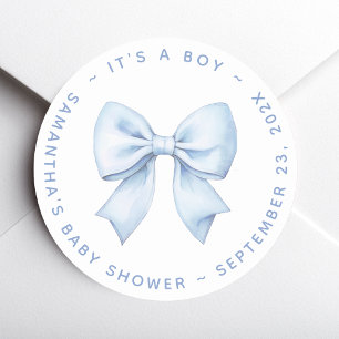 It's a Boy Blue Bow Baby Shower Classic Round Sticker