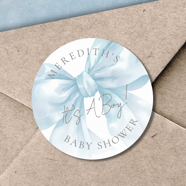 It's A Boy Blue Bow Baby Shower Classic Round Sticker (It's A Boy Blue Bow Baby Shower Classic Round Sticker)