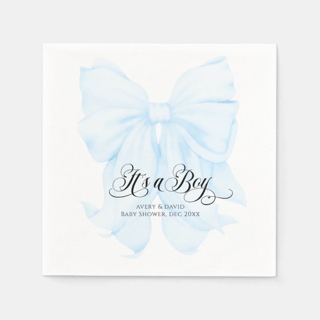 Its a Boy Blue Bow Modern Elegant Baby Shower Napkins (Front)