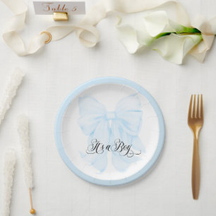 Its a Boy Blue Bow Modern Elegant Baby Shower Paper Plates
