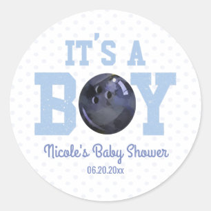 It's A Boy! Blue Bowling Ball Baby Shower Favor Classic Round Sticker