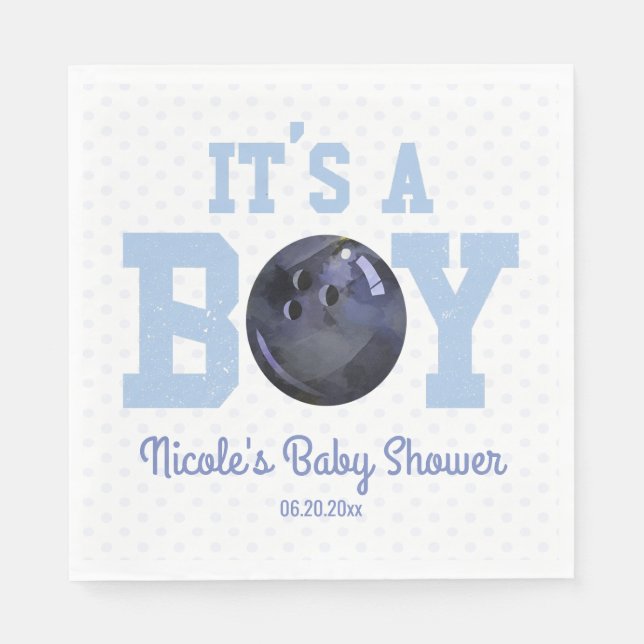 It's A Boy! Blue Bowling Ball Baby Shower Napkins (Front)