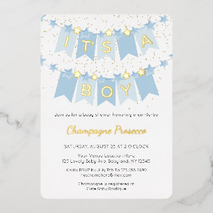 It's A Boy Blue Bunting Flags Photo Baby Shower Foil Invitation
