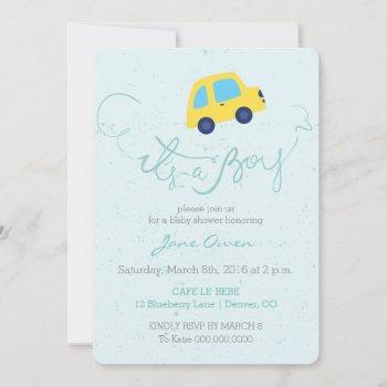 It's A Boy Blue Bus Baby Shower Invitation by LaurEvansDesign at Zazzle