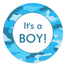 It's a BOY! Blue camo announcement favor stickers
