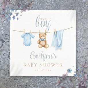 Its A Boy Blue Clothesline Baby Shower Napkins
