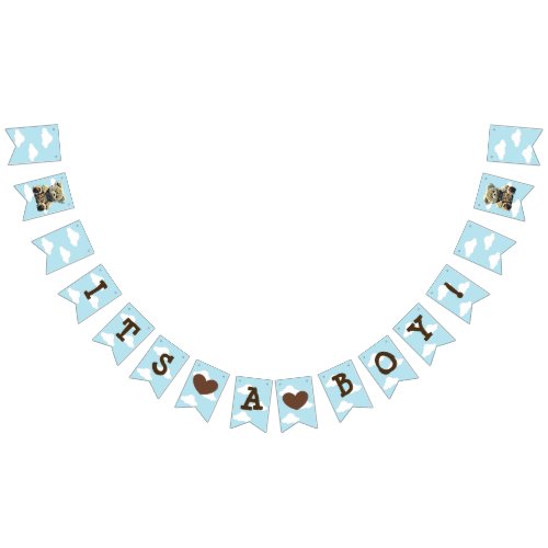 Its a boy Blue Clouds Teddy Bear Baby Shower Bunting Flags