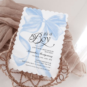 Its a Boy Blue Coquette Bow Baby Invitation