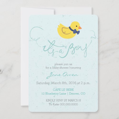 Its a boy blue duckie baby shower invitation