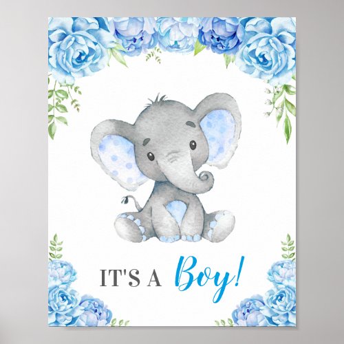 Its a Boy Blue Elephant Baby Boy Shower Sprinkle Poster