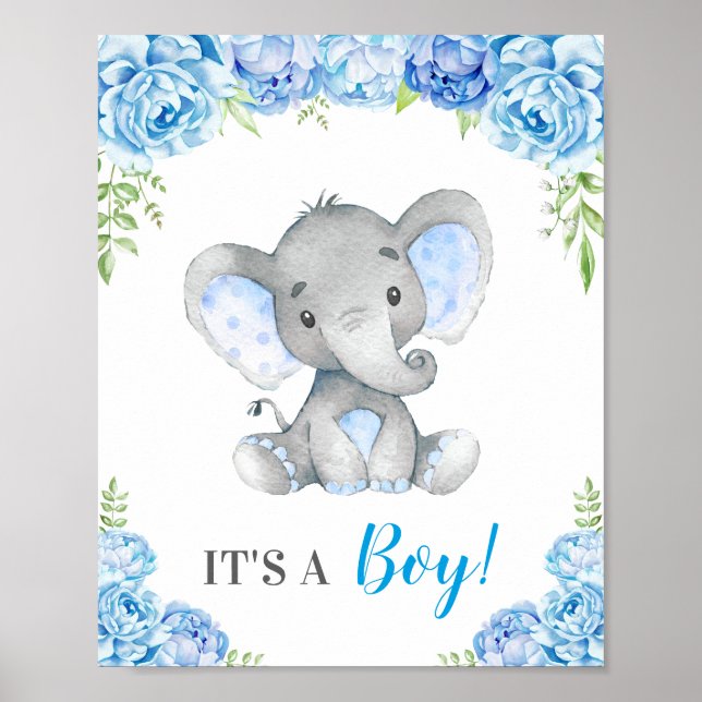 It's a Boy Blue Elephant Baby Boy Shower Sprinkle Poster (Front)