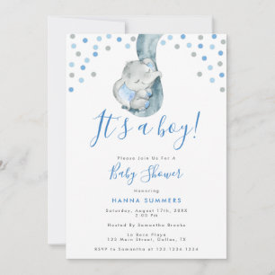 It's A Boy Blue Elephant Baby Shower Invitation