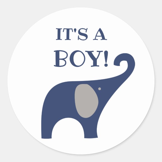 It's a Boy blue elephant favor sticker (Front)
