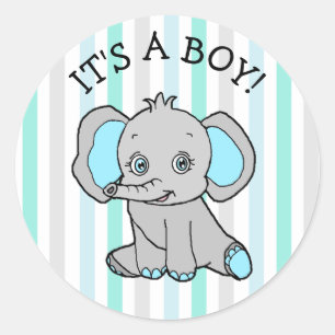 It's a Boy, Blue Elephant, Stars, Moons and Hearts Classic Round Sticker