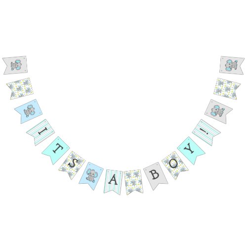 Its a Boy Blue Elephant Themed  Baby Shower Bunting Flags
