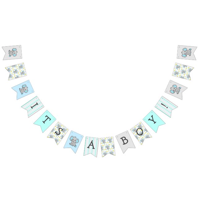 It's a Boy, Blue Elephant Themed  Baby Shower Bunting Flags (All)